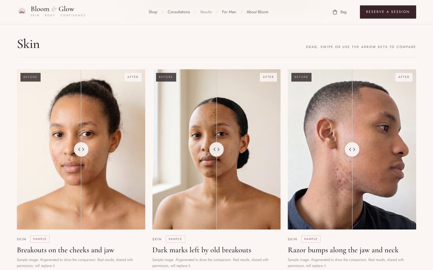 Bloom & Glow before and after sliders